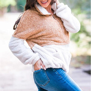 Two Toned Fuzzy Sherpa Fleece Pullover Jacket on sale - SOUISEE