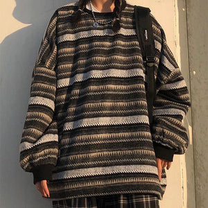 Vintage 90s Atzec Tribal Stripe Sweater Slouchy Baggy Color Block Knit Pullover on sale - SOUISEE