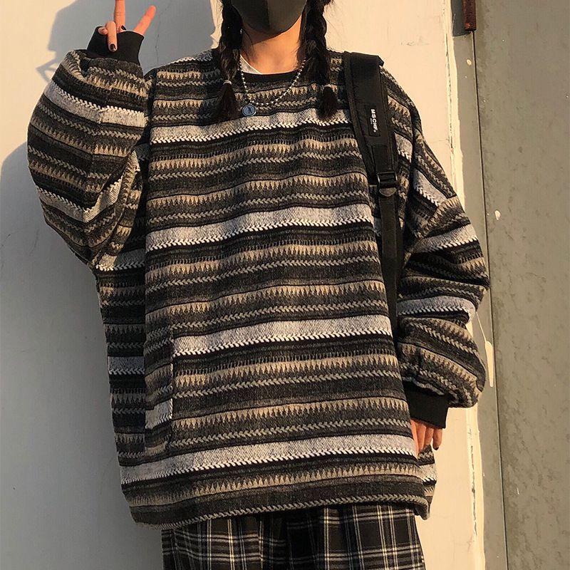 Vintage 90s Atzec Tribal Stripe Sweater Slouchy Baggy Color Block Knit Pullover on sale - SOUISEE