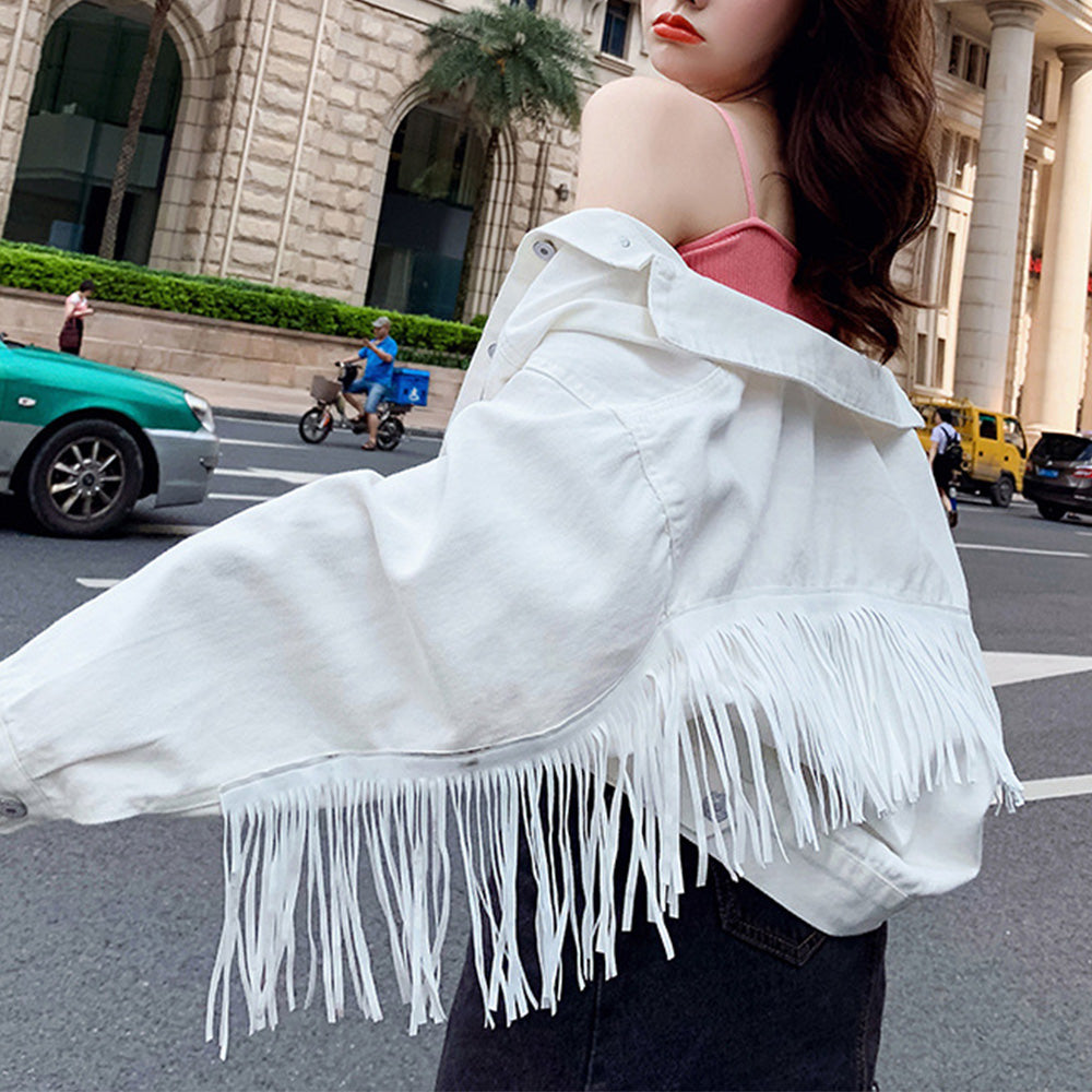 Festival Native Western Fringe Denim Jacket WithTassels on sale - SOUISEE
