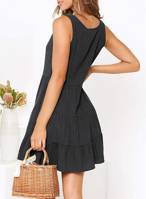 Cute Ruched V Neck Button Down Flowy A Line Sundress on sale - SOUISEE