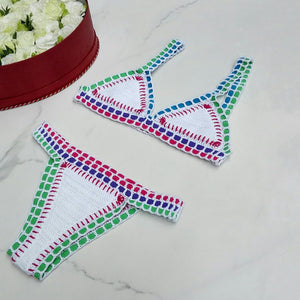 Rainbow Bohemian Trim Crochet Bathing Suit Swimsuit Sets