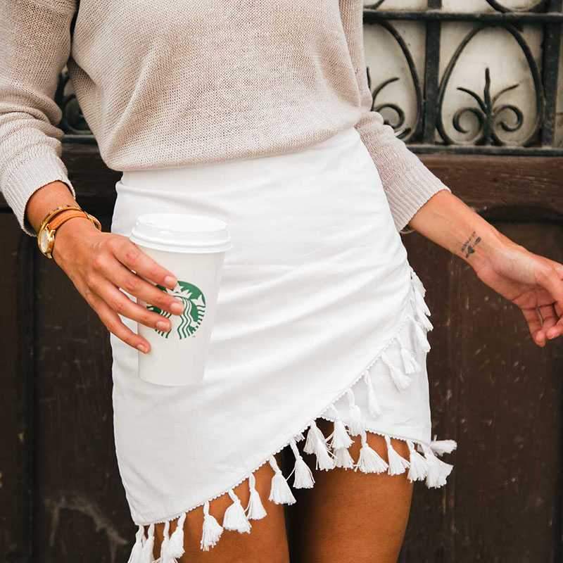 Hipster Tassels High Waist A Line Wraps Mini Skirt on sale - SOUISEE