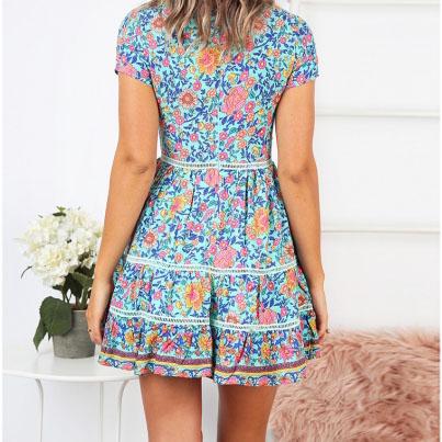 Trimming Boho Floral Button Down Flowy Mini Dress on sale - SOUISEE