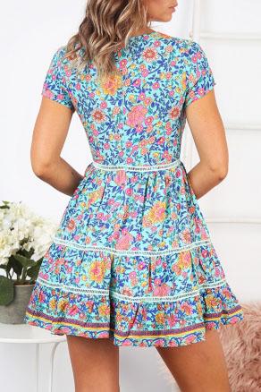 Trimming Boho Floral Button Down Flowy Mini Dress on sale - SOUISEE