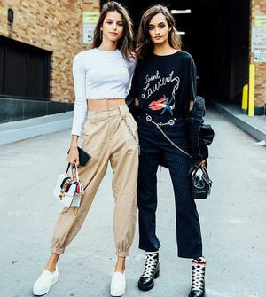 High Waisted Baggy Carrot Trousers Cargo Pants With Chains on sale - SOUISEE