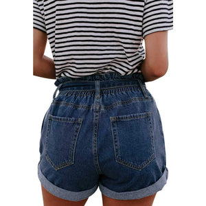 Boyfriend Loose Fit High Waisted Cuffed Paperbag Denim Shorts on sale - SOUISEE