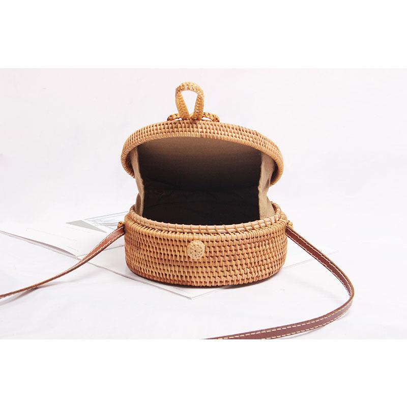Boho Handmade Round Woven Handbag Bali Rattan Crossbody Beach Bag on sale - SOUISEE