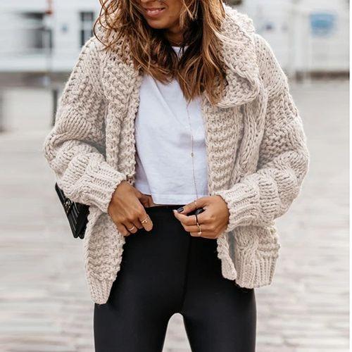 Oversized Braided Knitted Chunky Sweater Hoodie Cardigan Sweater Jacket on sale - SOUISEE