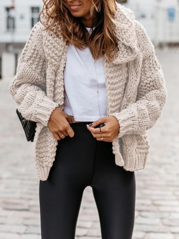 Oversized Braided Knitted Chunky Sweater Hoodie Cardigan Sweater Jacket on sale - SOUISEE