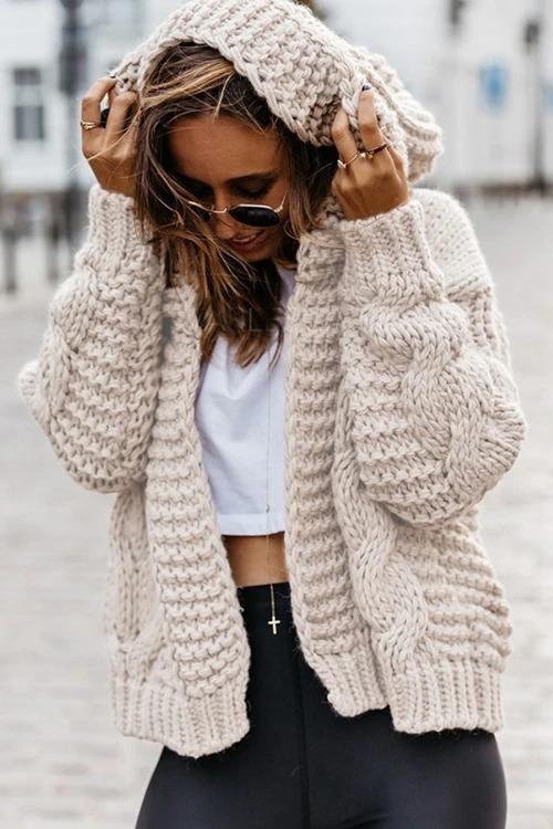 Oversized Braided Knitted Chunky Sweater Hoodie Cardigan Sweater Jacket on sale - SOUISEE