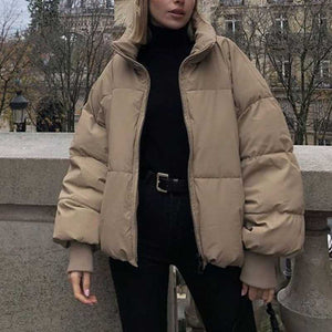 High Collar Oversized Puffy Puffer Bomber Jacket Padded on sale - SOUISEE