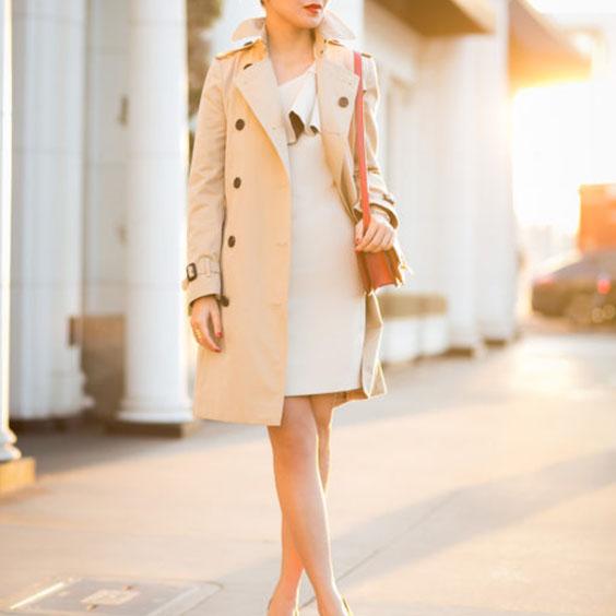 Classic Double Breasted Turtle Neck Women's Beige Trench Coat on sale - SOUISEE