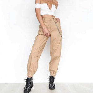High Waisted Baggy Carrot Trousers Cargo Pants With Chains on sale - SOUISEE