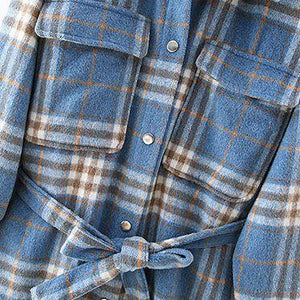 Blend Wool Brushed Plaid Pattern Shacket Collared Flannel Shirt Jacket on sale - SOUISEE