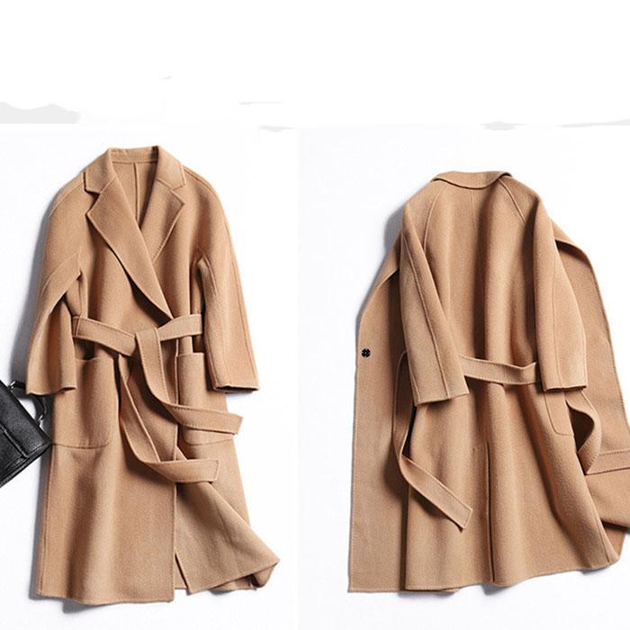 Free Shipping Camel Cashmere Wool Trench Overcoat Womens on sale - SOUISEE