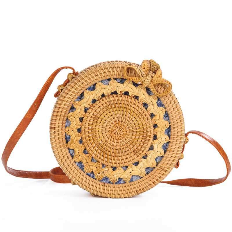 Boho Handmade Round Woven Handbag Bali Rattan Crossbody Beach Bag on sale - SOUISEE