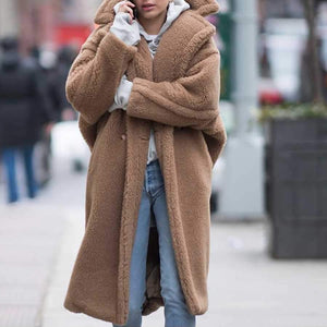 Long Faux Fur Camel Teddy Coat Maxi Jackets on sale - SOUISEE