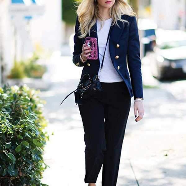 Double Breasted Women's Casual Black Blazer Jacket on sale - SOUISEE