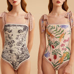 Reversible Tie Up Floral One Piece Swimsuits With Tummy Control Long Torso Bathing Suits