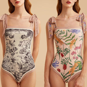 Reversible Tie Up Floral One Piece Swimsuits With Tummy Control Long Torso Bathing Suits