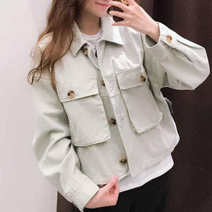 Oversized Boyfriend Cool Big Pockets Cargo Jacket Button Up Coat Womens on sale - SOUISEE