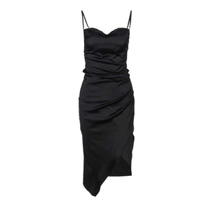 Wrap Ruched Cowl Neck Satin Slip Dress on sale - SOUISEE