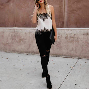 Retro Print Snake Leopard Lace Cami Tank Spaghetti Top on sale - SOUISEE