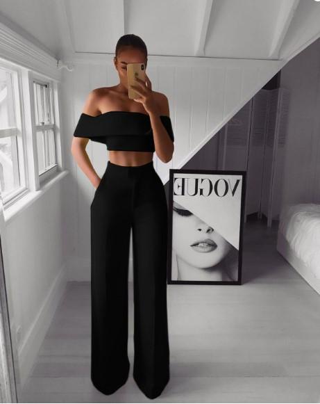 Slimming Straight Leg Off Shoulder Wideleg Crop Pants on sale - SOUISEE