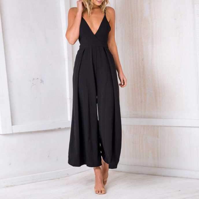 Formal Sleeveless Wrap Front Wide Leg Palazzo Jumpsuit on sale - SOUISEE