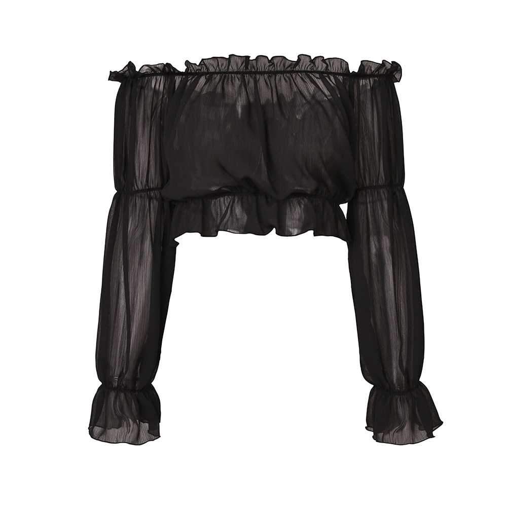 Lantern Long Sleeve Ruffle Off The Shoulder Chiffon Crop Top Blouse on sale - SOUISEE