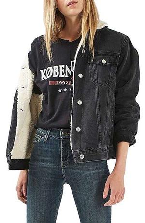 Oversized Fleece Fur Lined Denim Jacket with fur on sale - SOUISEE