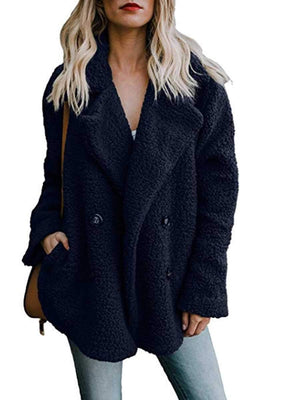 Fluffy Faux Fur Lapel Collar Womens Winter Coats on sale - SOUISEE