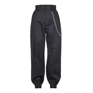 High Waisted Baggy Carrot Trousers Cargo Pants With Chains on sale - SOUISEE
