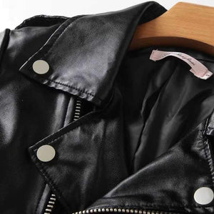 Womens Motorcycle Style Black Faux Leather Moto Jacket on sale - SOUISEE