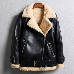 Faux Fur Lined Leather Shearling Moto Jacket on sale - SOUISEE