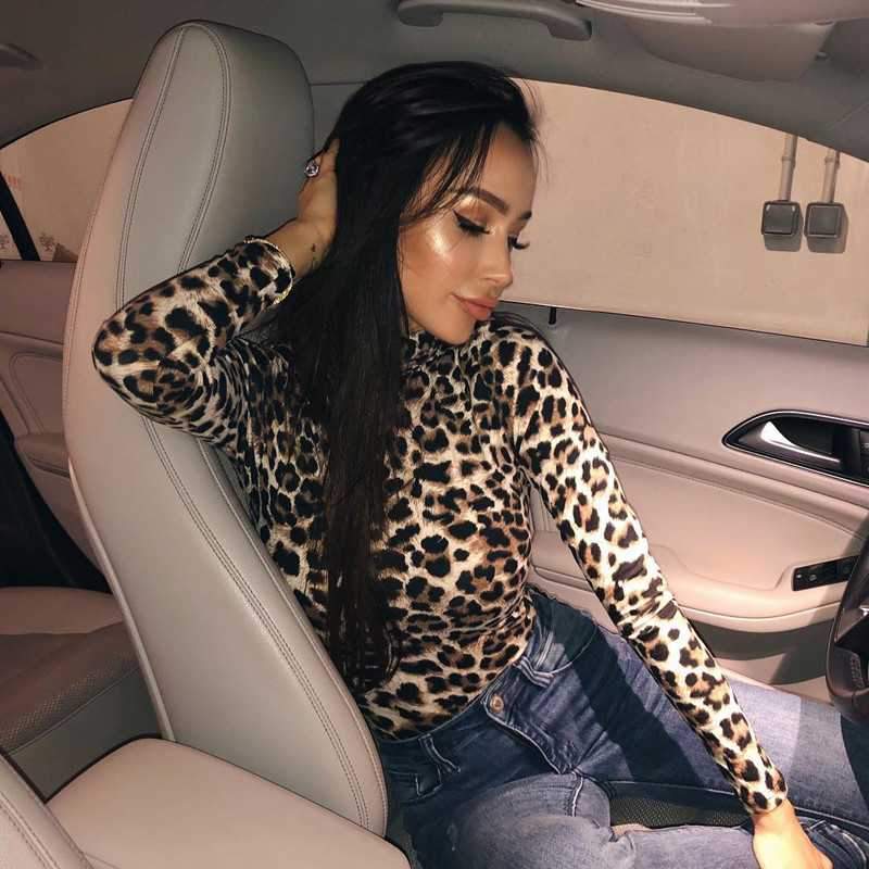 Cheetah Leopard Print Long Sleeve Thong Bodysuit on sale - SOUISEE
