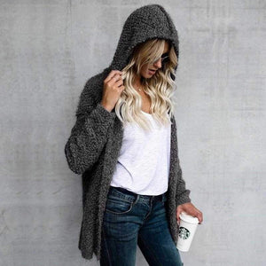 Oversized Faux Wool Long Hooded Cardigan Sweaters on sale - SOUISEE