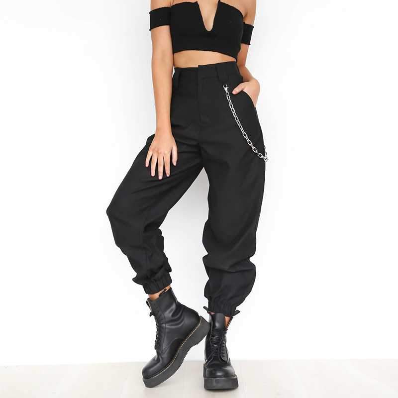 High Waisted Baggy Carrot Trousers Cargo Pants With Chains on sale - SOUISEE