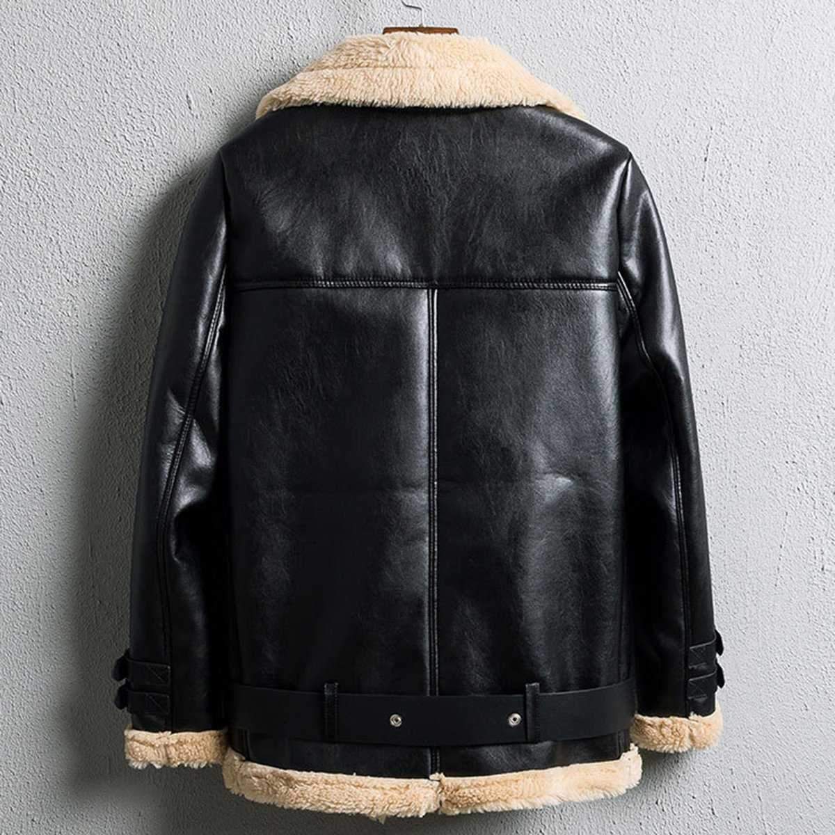 Faux Fur Lined Leather Shearling Moto Jacket on sale - SOUISEE