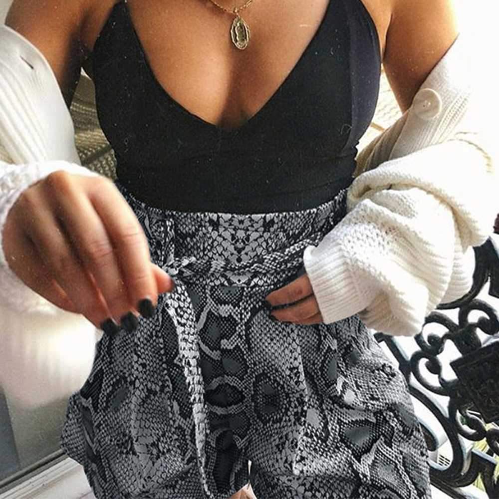 Retro Tie Waist Snake Print High Waisted Paperbag Shorts on sale - SOUISEE