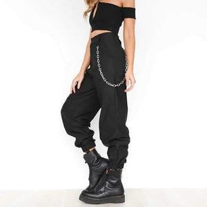 High Waisted Baggy Carrot Trousers Cargo Pants With Chains on sale - SOUISEE