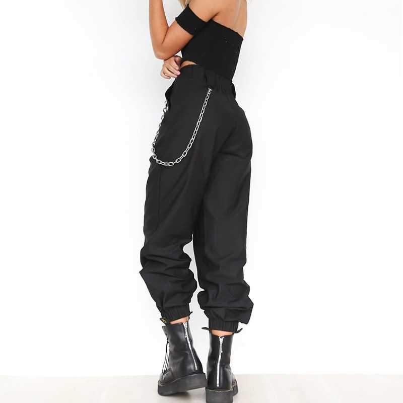 High Waisted Baggy Carrot Trousers Cargo Pants With Chains on sale - SOUISEE