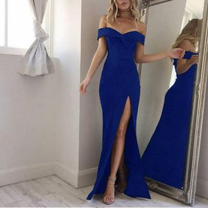 Deep V Neck Off The Shoulder Long Maxi Dress High Slit on sale - SOUISEE