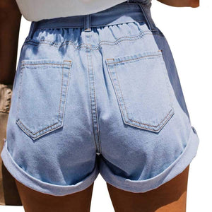 Boyfriend Loose Fit High Waisted Cuffed Paperbag Denim Shorts on sale - SOUISEE