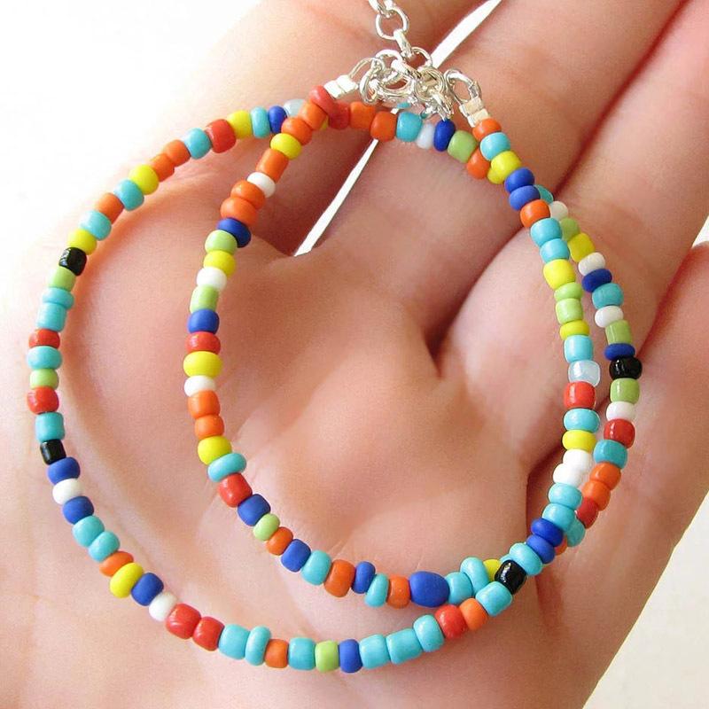 Bohemian Gypsy Chic Rainbow Beaded Choker Necklaces on sale - SOUISEE