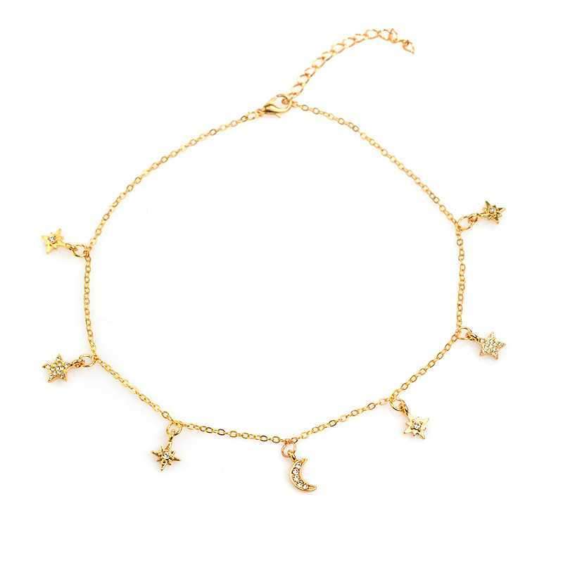Dainty Rhinestone Multi Stars Crescent Moon Gold Choker on sale - SOUISEE