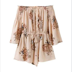 Boho Front Tie Waist Off Shoulder Floral Romper Dress on sale - SOUISEE