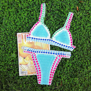 Rainbow Bohemian Trim Crochet Bathing Suit Swimsuit Sets