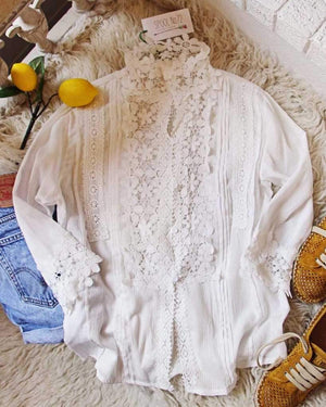 Bohemian Crochet Lace Button Up Shirt Top on sale - SOUISEE
